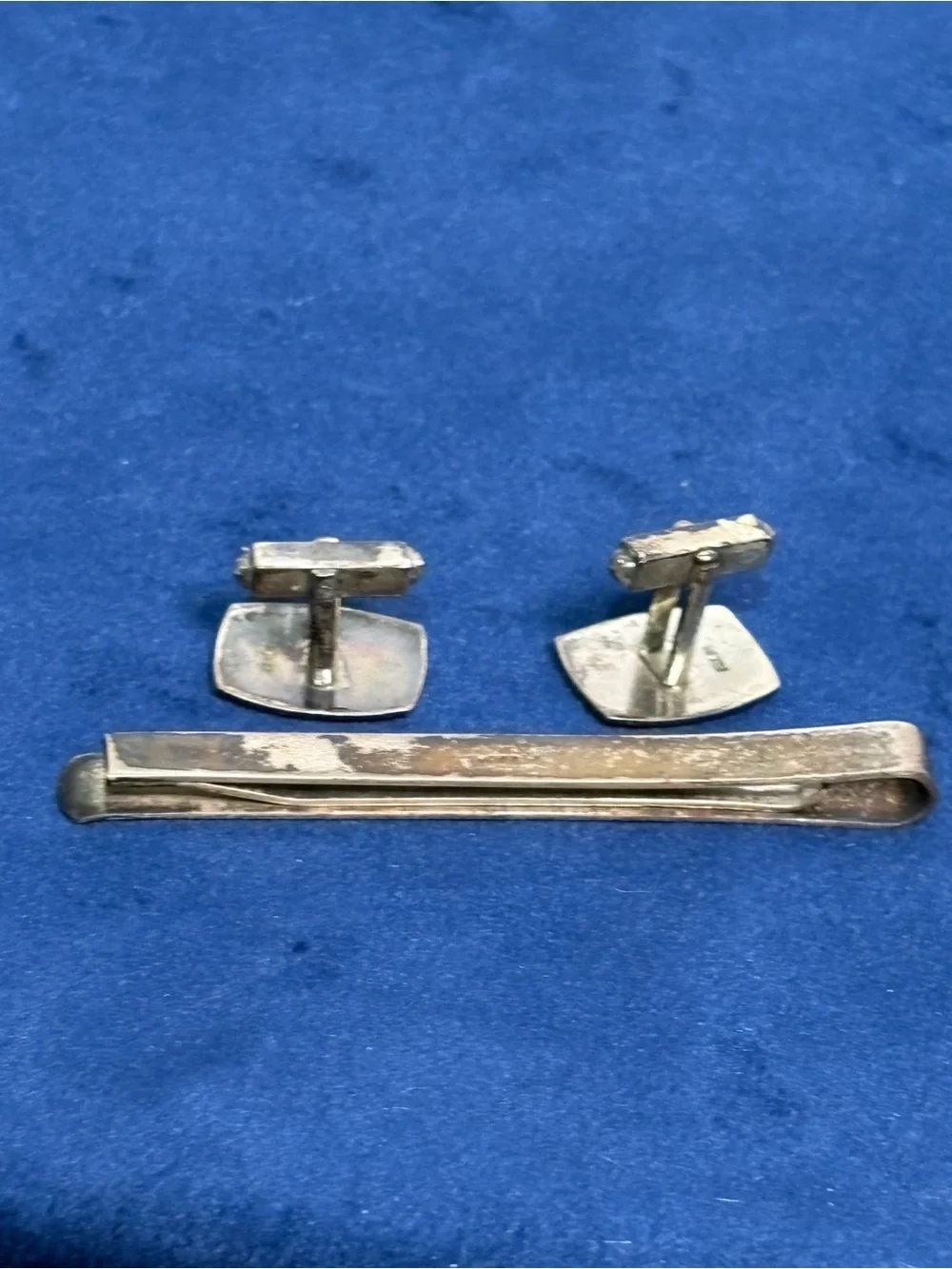 Vintage Silver 950 Engraved Floral Tie Bar & Cufflinks Set Cuff Link